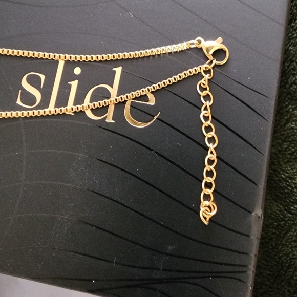 Slide Jewelry Stainless Steel. Gold Boxchain Necklace W Sunburst NIB - Picture 3 of 7